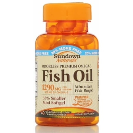Sundown Naturals Inodore haut de gamme Omega-3 Huile de poisson 1290 mg, gélules, 60 ch (Pack de 6)