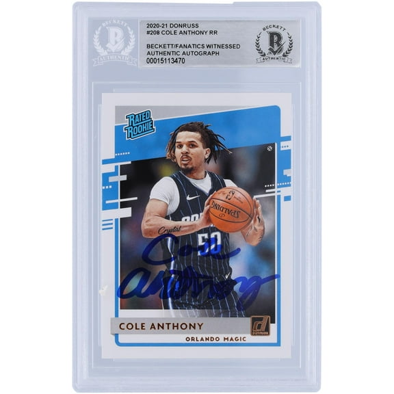 Cole Anthony Orlando Magic Autographed 2020-21 Panini Donruss Rated Rookie #208 Beckett Fanatics Witnessed Authenticated Rookie Card - Fanatics Authentic Certified