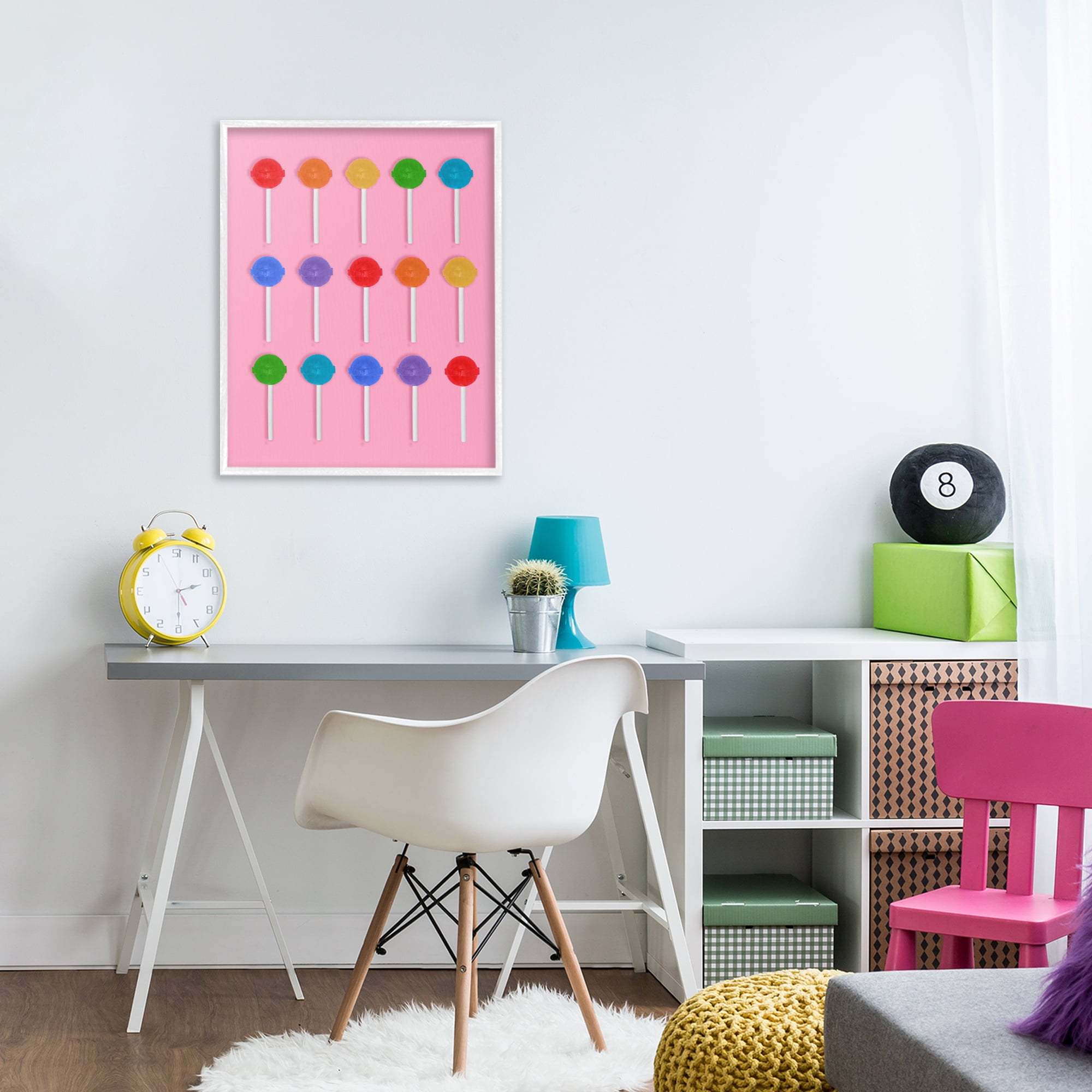 Stupell Industries Rainbow Lollipop Grid White Framed Giclee Art, design by LISH Creative