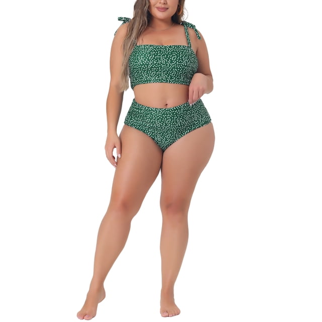 Bañador de dos piezas para mujer de tallas grandes Agnes Orinda, traje de baño de control de abdomen alto, bikini set L verde oscuro para el Día de la Madre