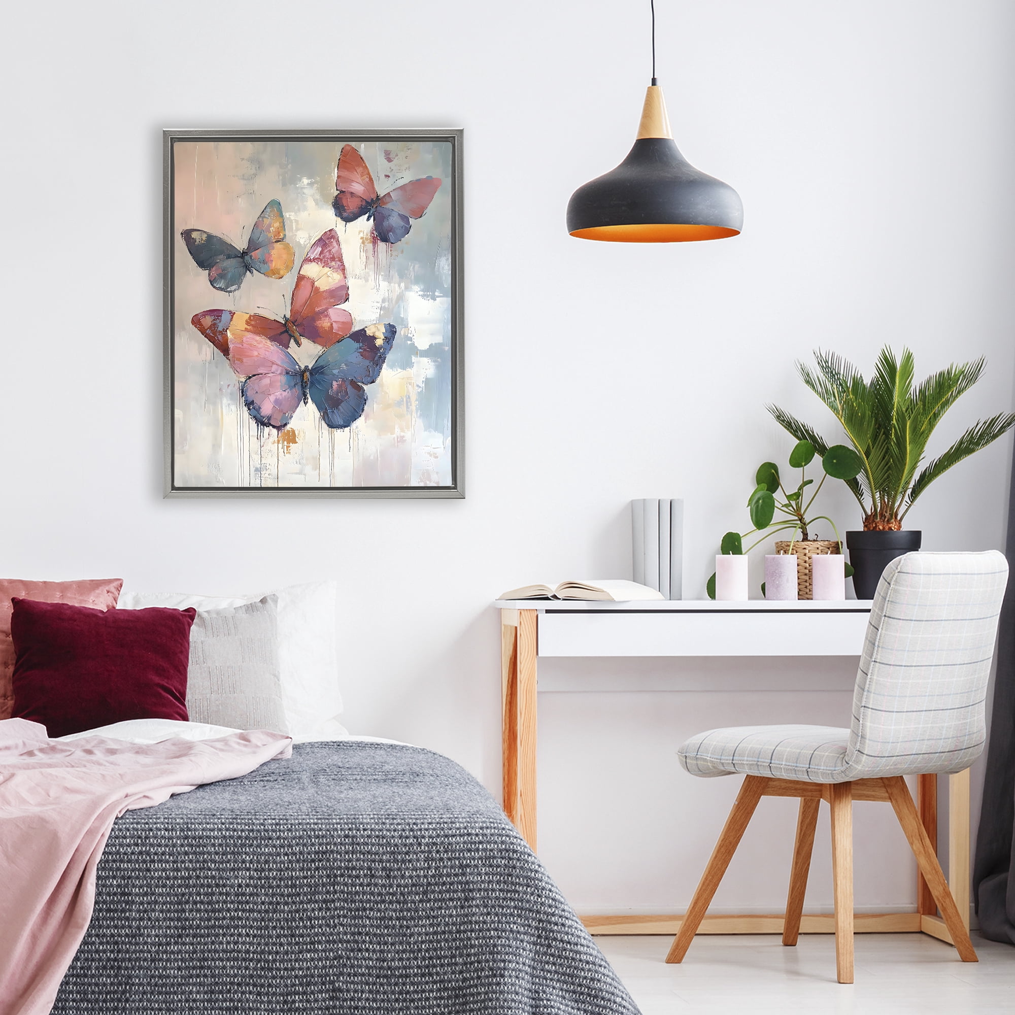 Stupell Industries Butterfly Beauty in Flight Gray Framed Floater Canvas Wall Art, design by Creative Studio