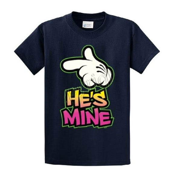 He's Mine with Finger Pointing Neon Short Sleeve T-shirt-Navy-XXXL