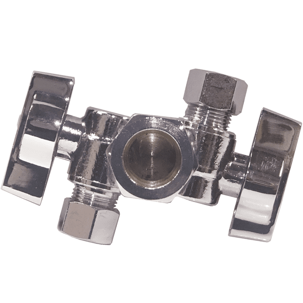 EZFluid Dual Double Handles Chrome LF Brass Angle Stop Valve 5/8" Comp