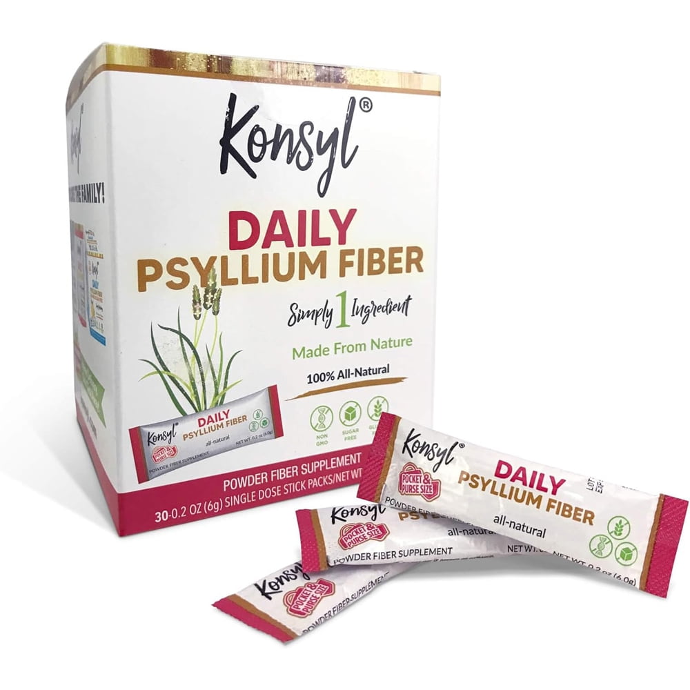 Konsyl Daily Psyllium Fiber Stick Packs - On-The-Go Fiber Supplement Powder- 30 Packets