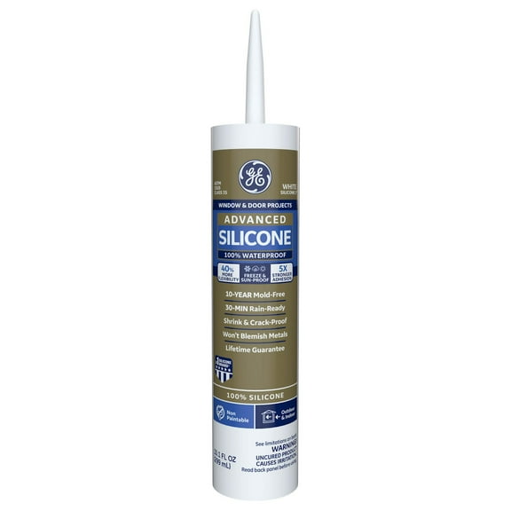 GE Advanced Silicone Window & Door Sealant, 1, White 10.1 oz Cartridge