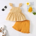 thumbnail image 3 of 4T Baby Girls Clothes 5T Girls 2PCS Summer Outfits Set Off-the-shoulder Infant Girls Flying Sleeve Top Shorts Set Yellow, 3 of 8