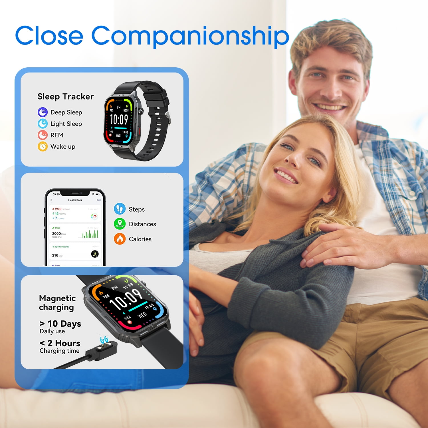Posrue H5 Smart Watch with Bluetooth Call, IP68 Waterproof Fitness Tracker for Women and Men, Black