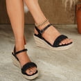 thumbnail image 3 of Rokment Sparkly Rhinestones Platform Wedge Dressy Sandals for Women Bride Wedding Beach Summer Casual Lace Open Toe Espadrilles Chunky High Heels Bridal Dress Sandal Black Size 6, 3 of 6