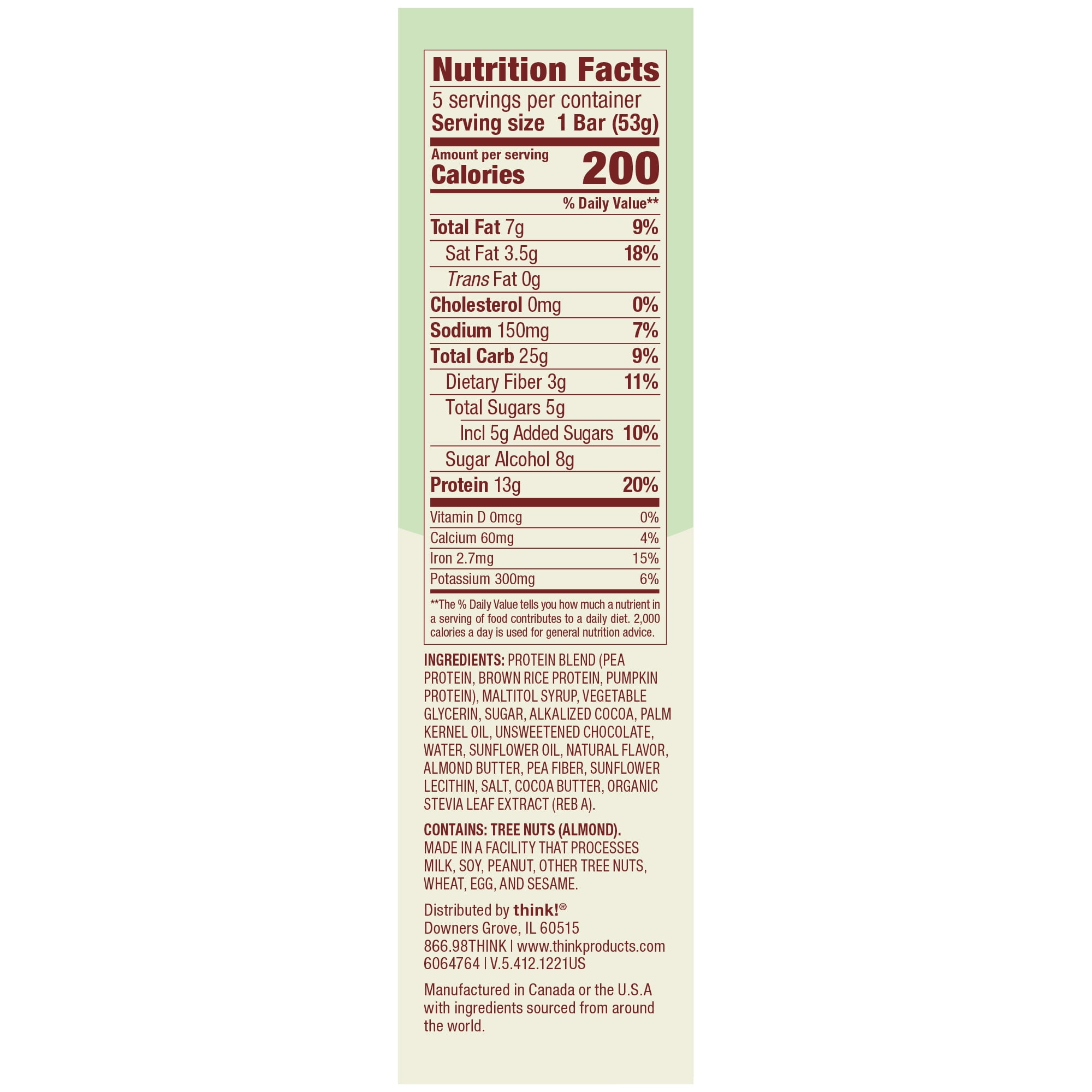 thinkThin High Protein Bar, Chocolate Mint, 13g Protein, 5 Ct