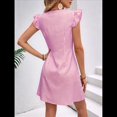 thumbnail image 4 of Vestidos de Verano A Rayas para Mujer, Minivestido Informal con Cuello en V, Mangas Abullonadas, Volantes y Botones. Rosa L, 4 of 8