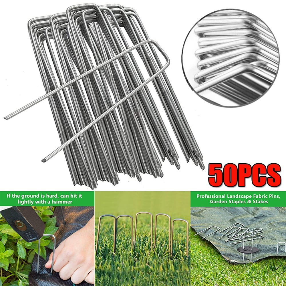 50PCS 12" U Shaped Garden Staples Securing Stable Fabric Pins Pegs Sod Stakes US 