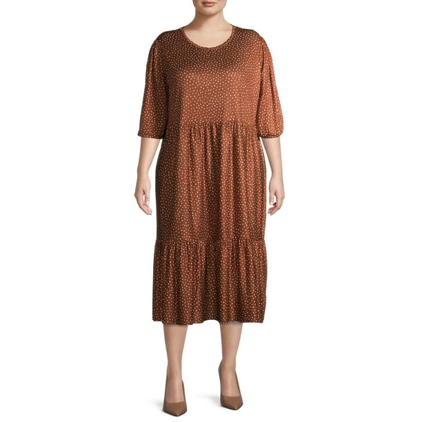 Terra Sky Terra Sky Plus Size Printed Knit Midi Tiered Dress Walmart Com Walmart Com