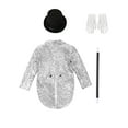 thumbnail image 4 of dPois Ensemble de Luxe pour Garçons Magicien 4 Pcs Smoking Ajusté Queue-de-Pie à Paillettes avec Accessoires Argent 8, 4 of 5