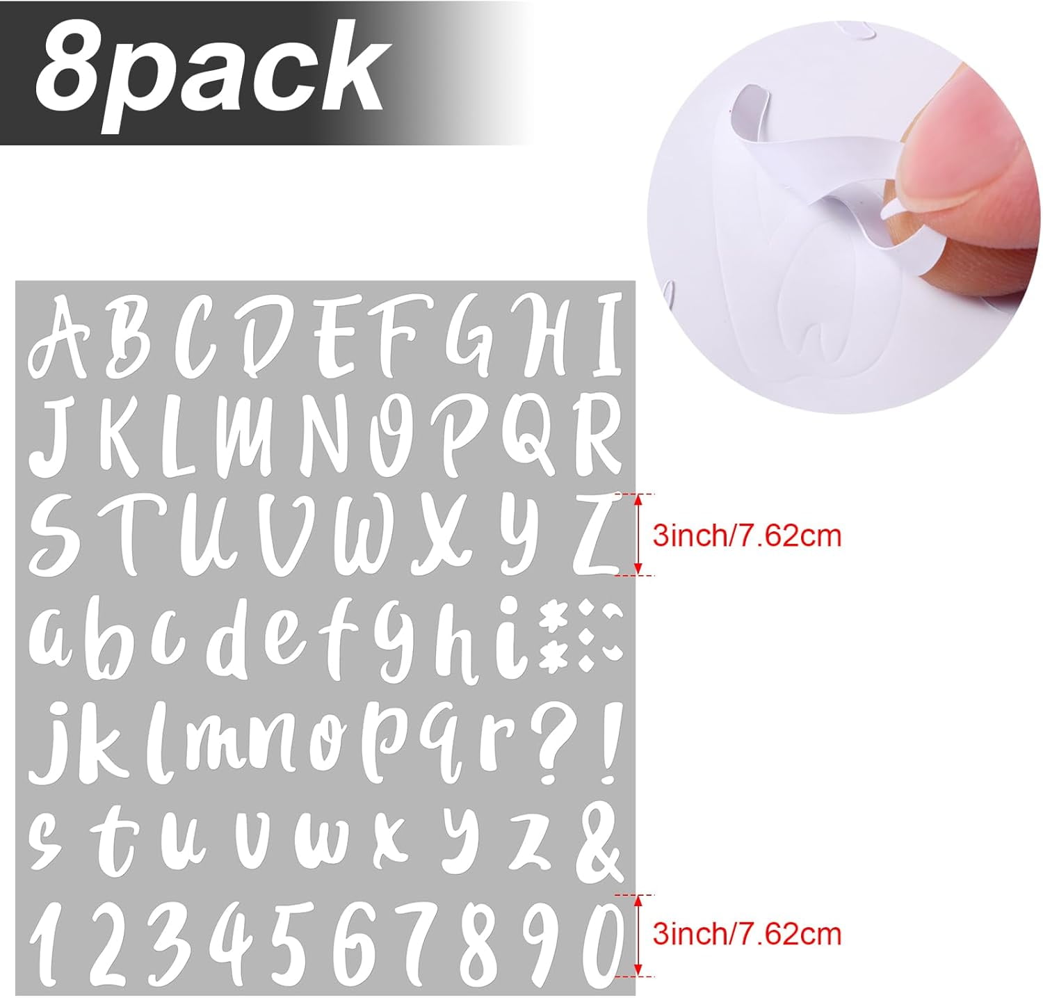 QTH 576 Pieces 8 Sheets Graduation Cap Self Adhesive Vinyl Letter Alphabet Number Stickers Mailbox Numbers Sticker, Decals for Classroom Decor, Sign, Door, Business (White, 3 Inch)