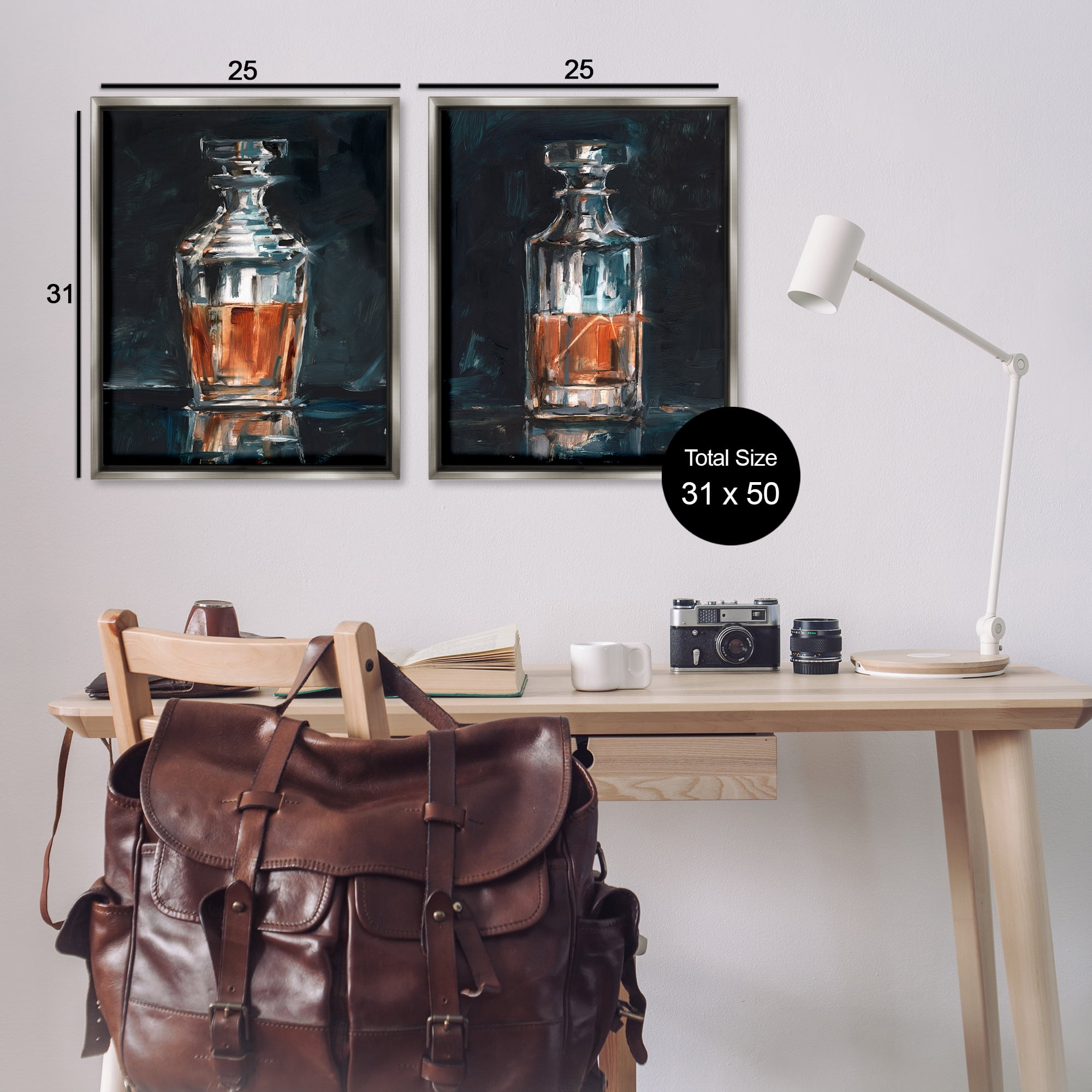 Stupell Industries Abstract Whiskey Decanters Food & Beverage Painting Gray Floater Framed Canvas Art Print Wall Art, 31 x 25, Set of 2