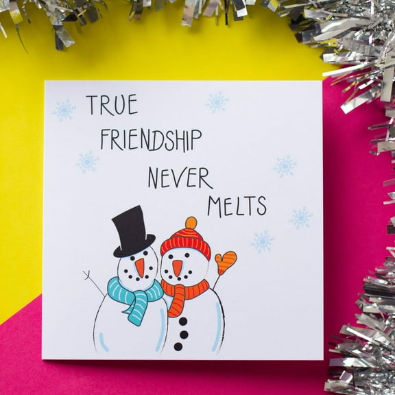 True Friendship Holiday Card – Cheerful Snowman Design with Warm Message – Blank Inside – Perfect Greeting for Friends and Loved Ones