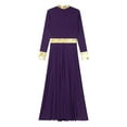 thumbnail image 6 of inhzoy Women Loose Full Length Praise Dance Dress Metallic Gold Liturgical Worship Lyrical Dancewear Dark Purple M, 6 of 7