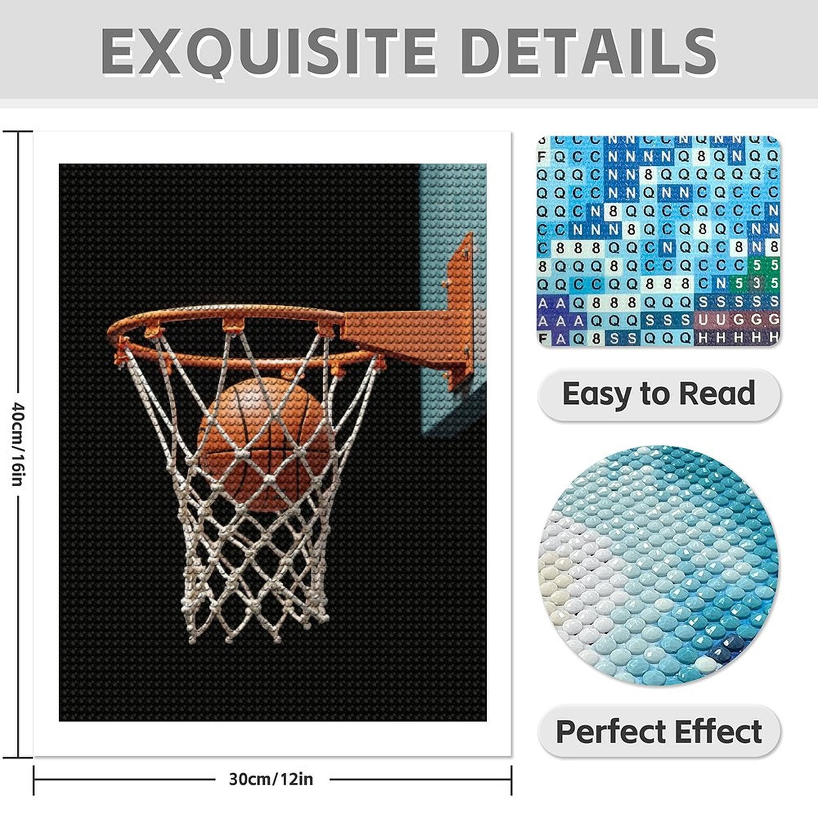 Diamond Art Kits for Adults - Classic Basketball Print No.68 5D Frameless Dimond Painting Kit for Adults Beginner, Round Diamond Kits for Home Wall Decor, Gift for Women