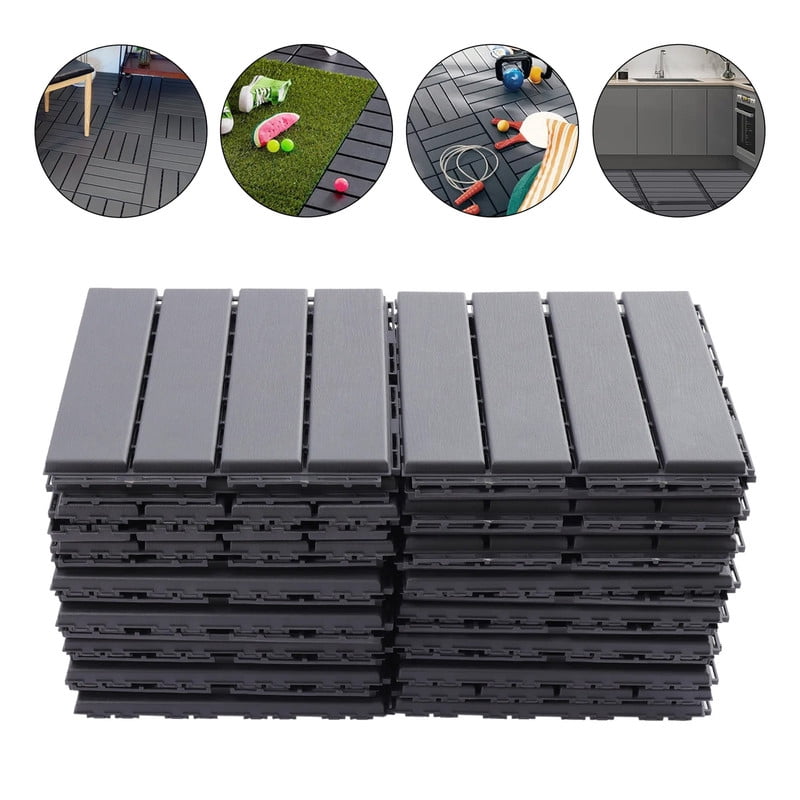 Aukfa 44 Pack Interlocking Deck Tiles, 12"X12" Waterproof Outdoor Flooring for Patio, Garden, Deck, Poolside, Backyard, Gray