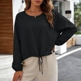 thumbnail image 5 of GUACER Long Sleeve Drawstring Tops for Women Casual Crew Neck Relaxed Fit Pullover Blouse with Cuffed Sleeves, 5 of 6
