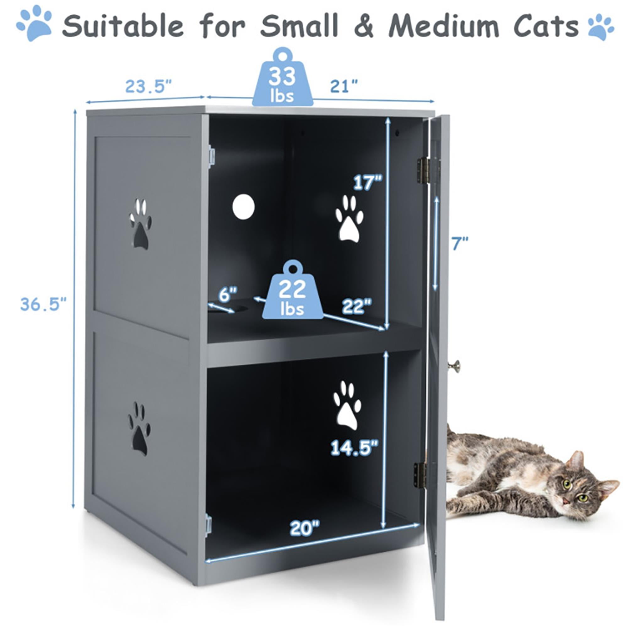 resenkos 36" 2-tier Cat House with Anti-toppling Device, Hidden Cat Litter Box Furniture, Gray