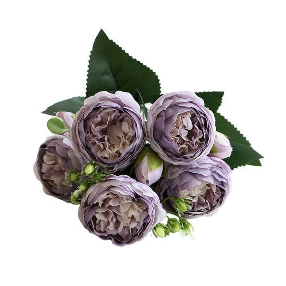 Goriertaly Artificiel Pivoines Fleurs en Soie Faux Bouquet à Cinq Têtes Roses Faux pour Fête Vase Table de Mariage Décoration Centre de Table Violet