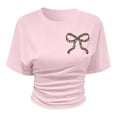 thumbnail image 2 of lnmuld Girls' Leopard Print Bow Crop Top - Short Sleeve Ruched Casual Tee Size:13-14 Years, 2 of 3