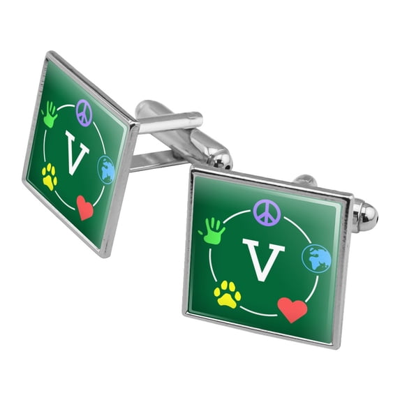 Vegan Values Circle Square Cufflink Set - Silver or Gold