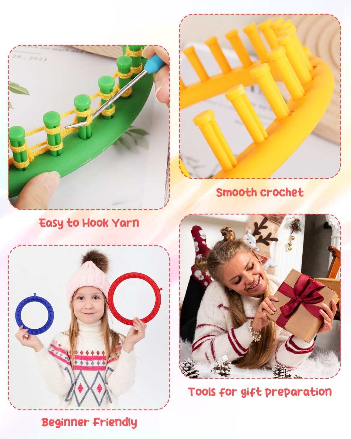 ABPETE 2 Pcs Round Knitting Looms Set, 31 Pegs Knitting Loom Simple for Beginner, 19 cm Diameter Plastic Loom Knitting, Small Round Loom Knitting Set for Home DIY, Teaching, Learning