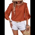thumbnail image 3 of Top de Encaje con Cuello Redondo y Mangas Cuartos Irregulares, Color Naranja, Talla M, 3 of 8