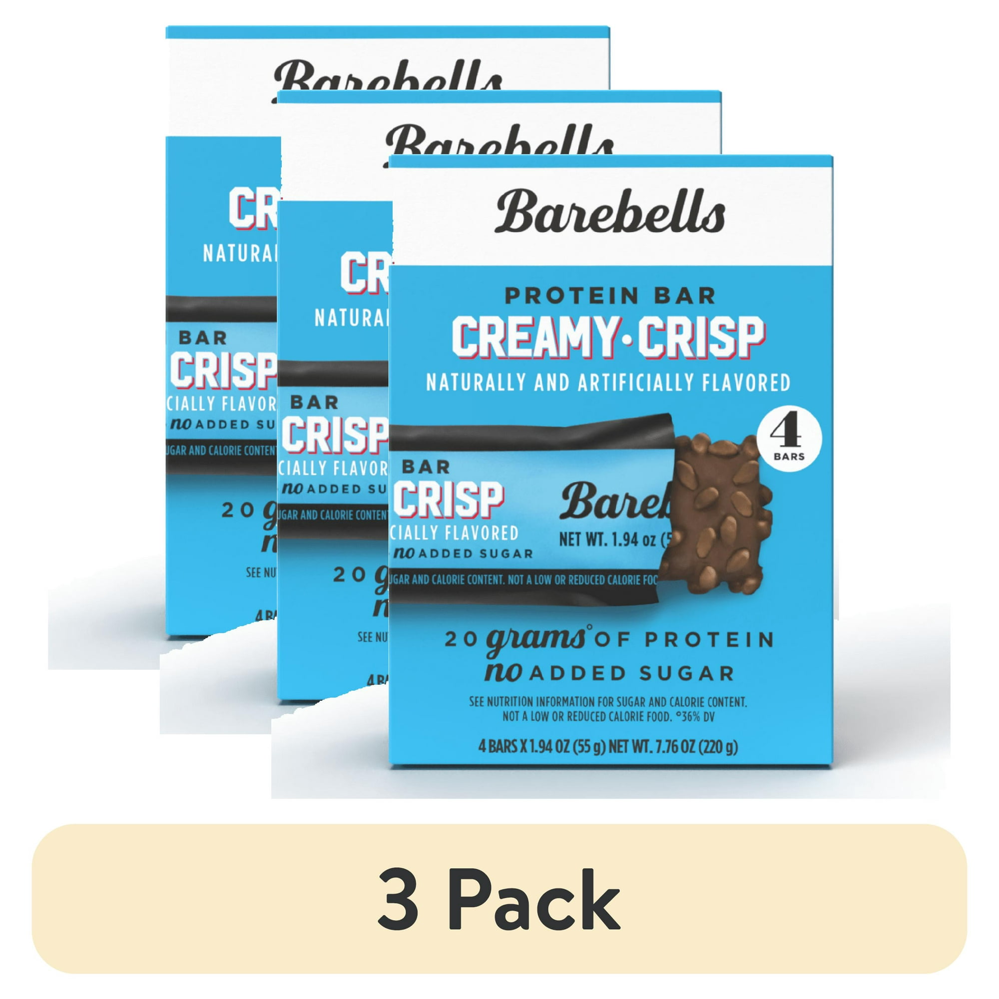 (3 pack) Barebells Protein Bars, Creamy Crisp, 20g High Protein, 1.9oz, 4 Count
