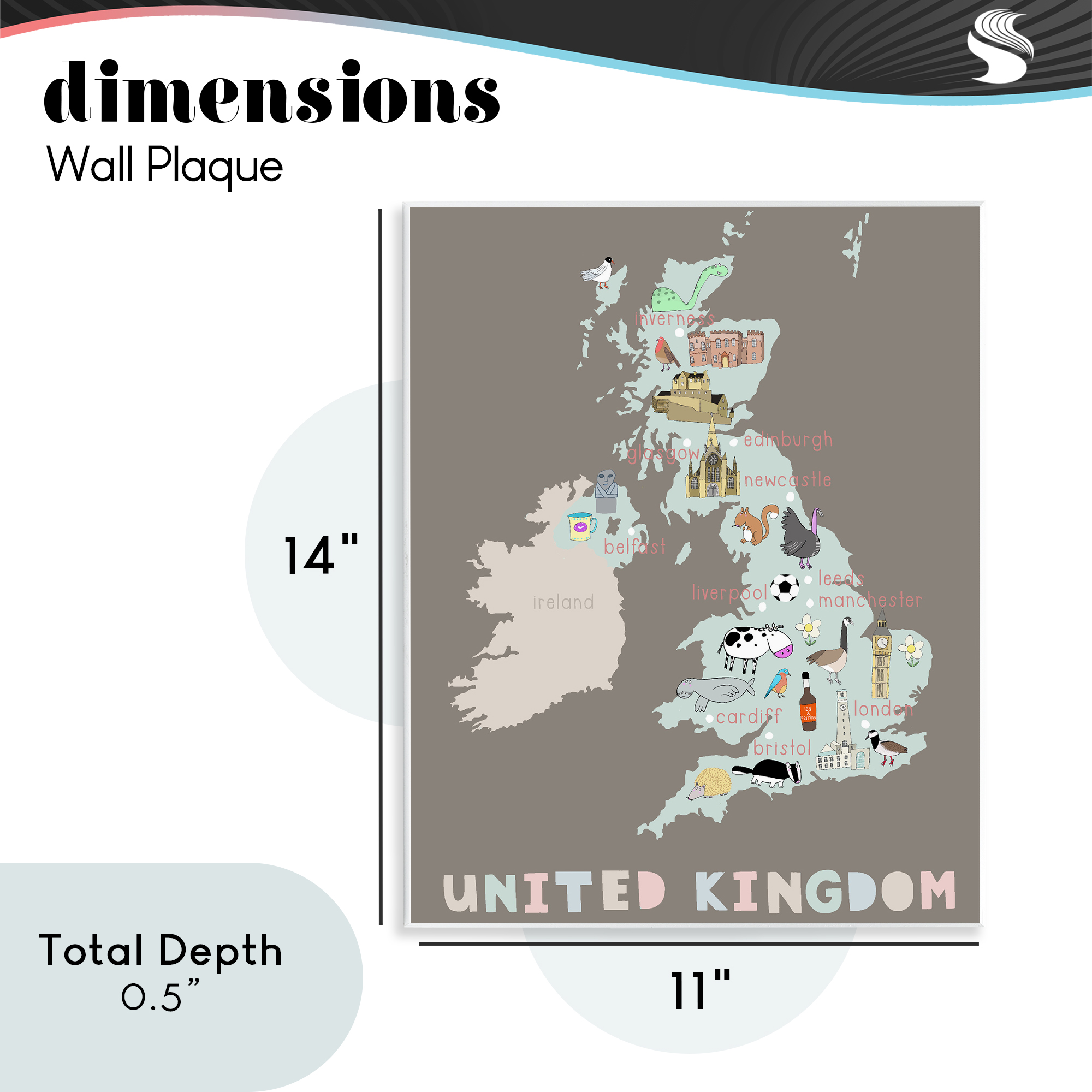 Kid's Map of United Kingdom Wall Plaque Art, design by Carla Daly