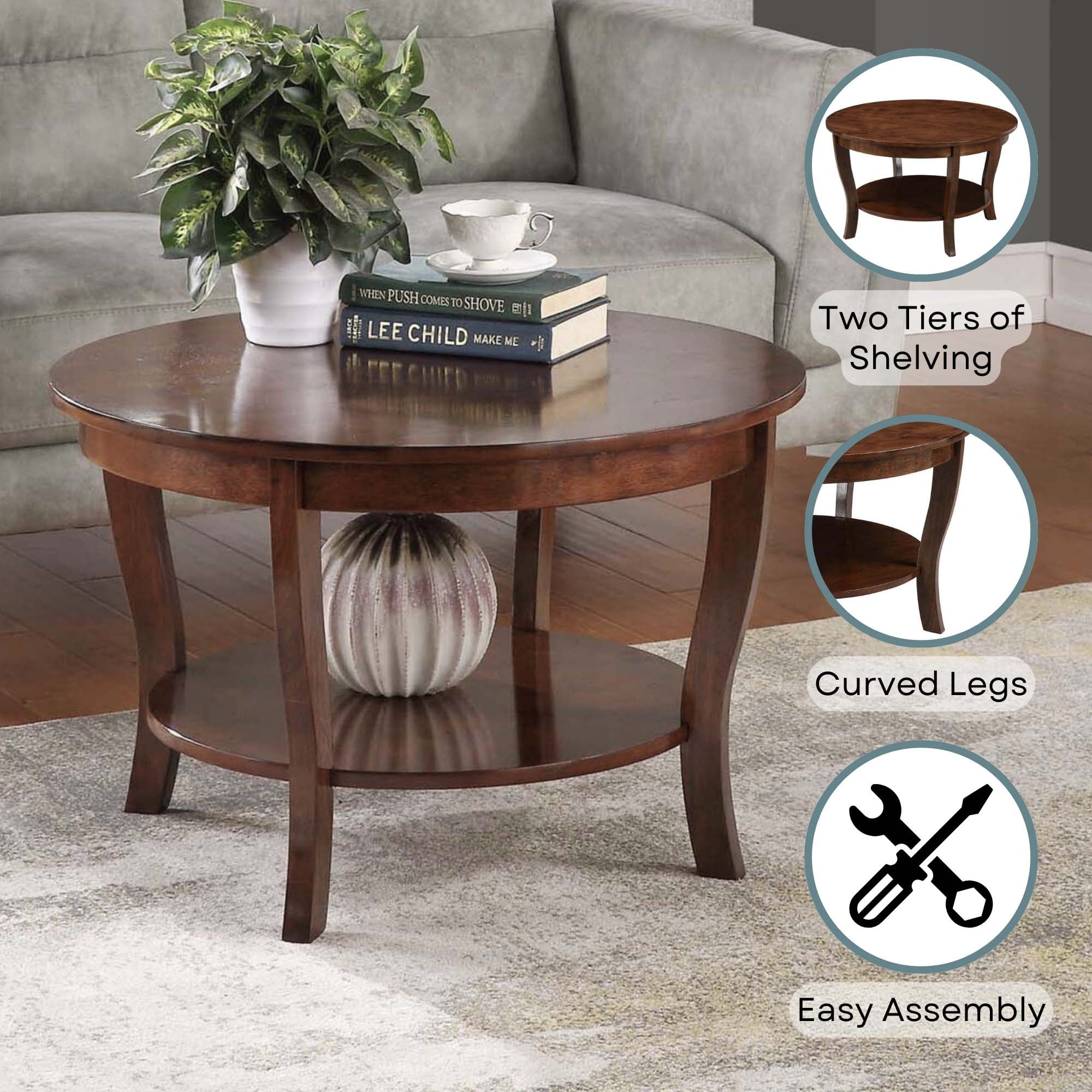 Convenience Concepts American Heritage Round Coffee Table 30" in Espresso Wood