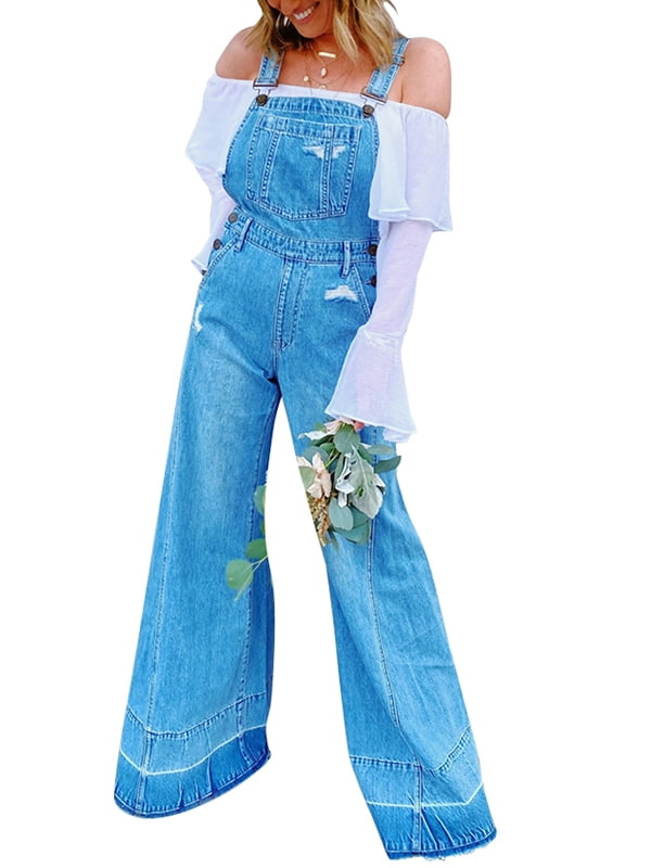 denim wide leg overalls