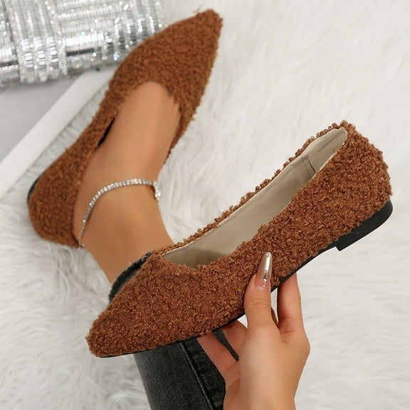 CaiJunJia Womens Flats Shoes Comfortable Suede Pointed Toe Slip On Casual Ballet Flats Dress Shoes Nude Flats