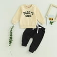 thumbnail image 2 of Bysome Toddler Girls Outfit Set Daddys Baby Fall Winter Outfit Sweatshirt Pants Jumper Sweatpants Suit Long Sleeve Crew Neck Cute Print Girl 2 Pieces Clothes Set Beige Size 2-3 Years, 2 of 7