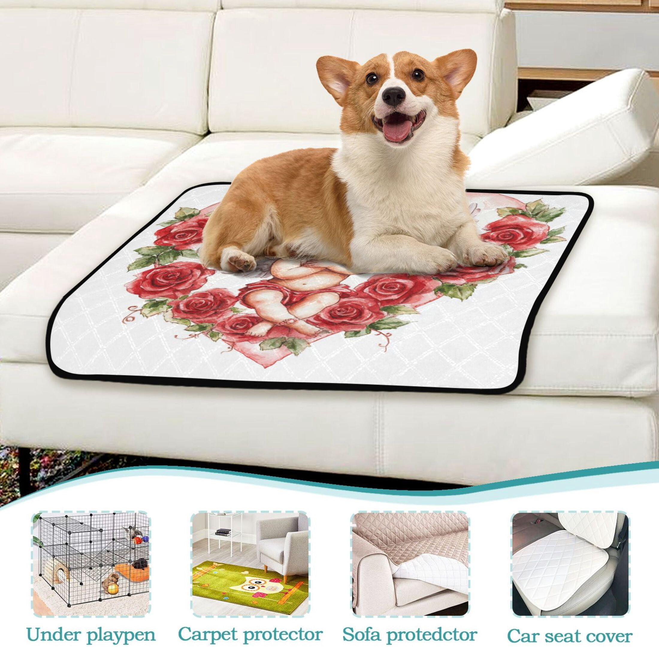 Qxltty Cute Little Angel Cupid Pattern Cat litter Pads Pet Set of 3 Diaper Mats Center Anti-leakage Layer Absorbent Soft and Comfortable