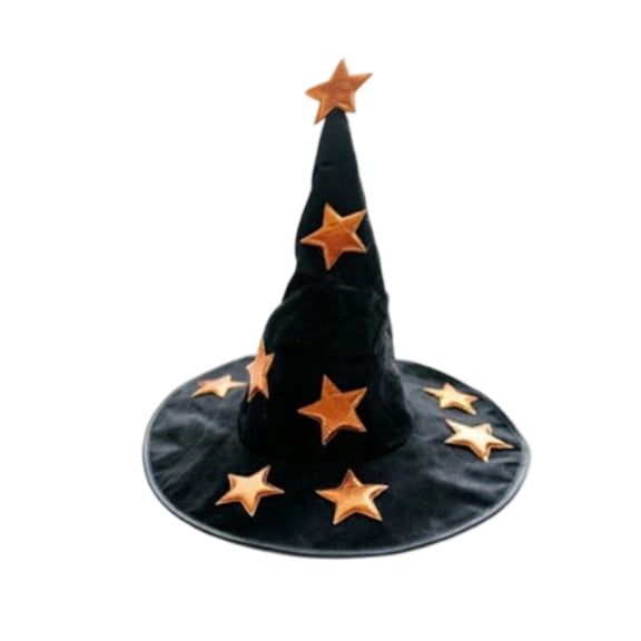 SUYOLL Halloween Star Witch Hat,Black Wizard Hat with Star Decor for Adult Cosplay Party Accessory
