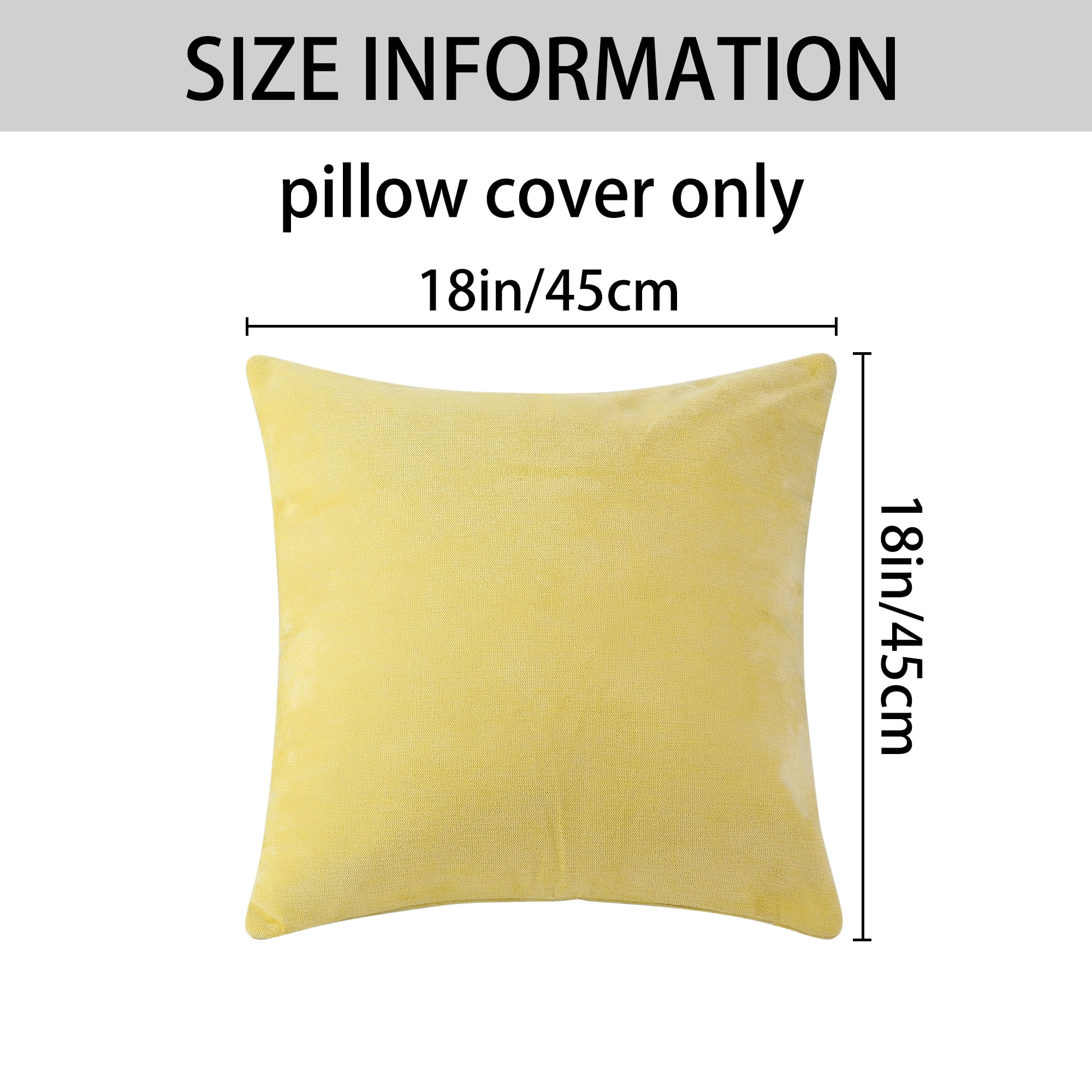 Unique Bargains Solid Couch Sofa Chenille Throw Decorative Pillow Covers (2 Count) Yellow 18" x 18"