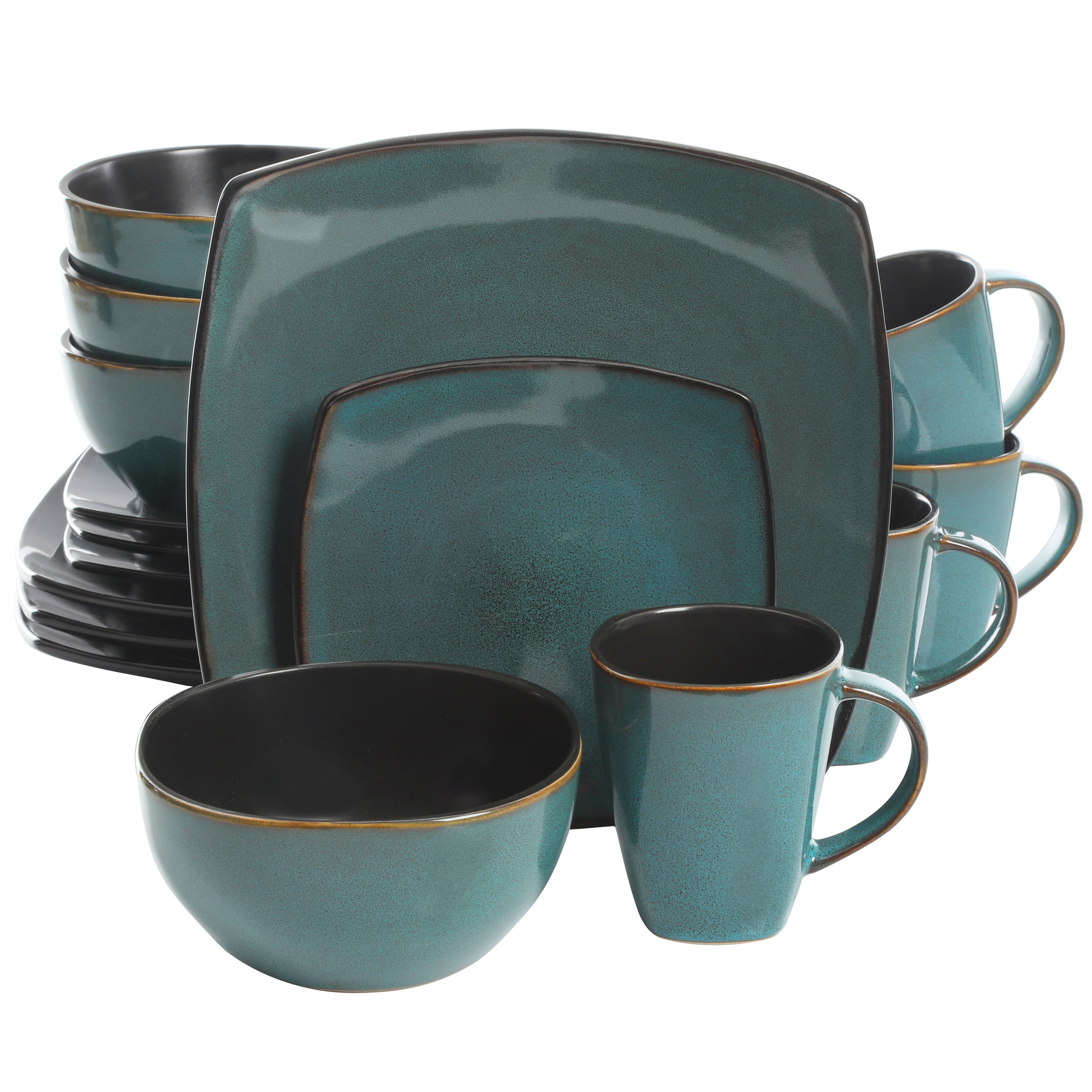 Square Dinnerware Set For 4 Stoneware Kitchen 16 pcs Plates Bowls Dishes Mug New 