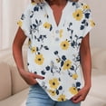 thumbnail image 4 of Odbmxy Summer Women Blouse Short Sleeve V-Neck Women Shirts Floral Retro Loose Yellow Vacation Leisure Button Tops, 4 of 6