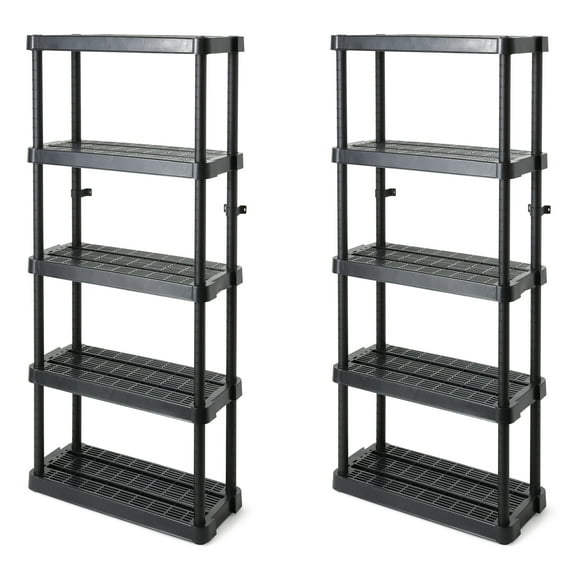 Gracious Living 5 Shelf Adjustable Ventilated Medium Duty Shelving Unit 14 x 32 x 72", Black (2 Pack)