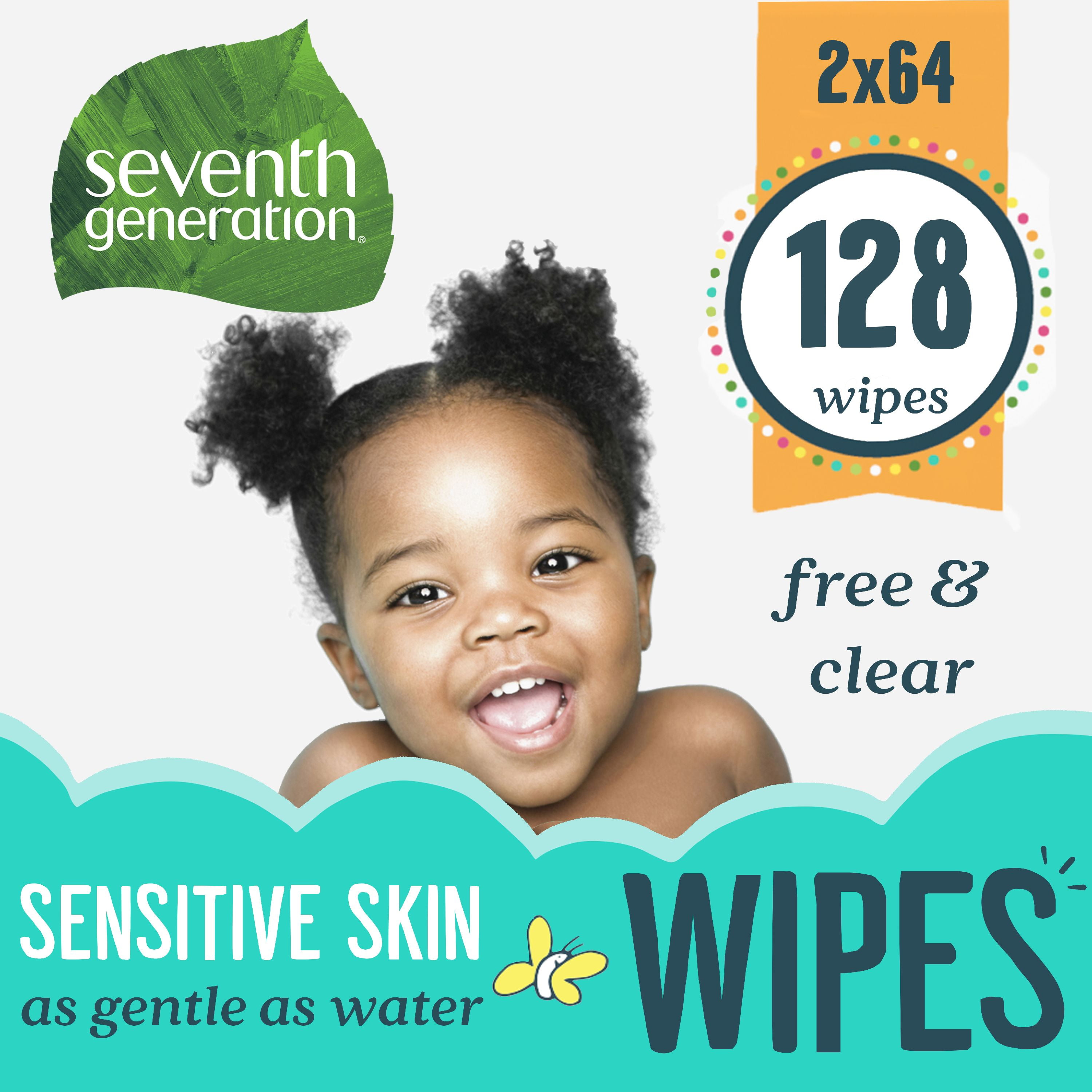 Seventh Generation Free & Clear Baby Wipes, Unscented,128 Count