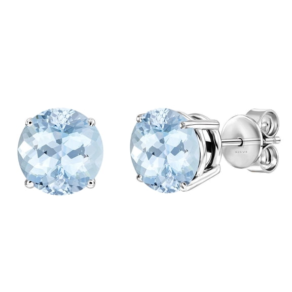 Sterling Silver with Natural Aquamarine Stud Earring
