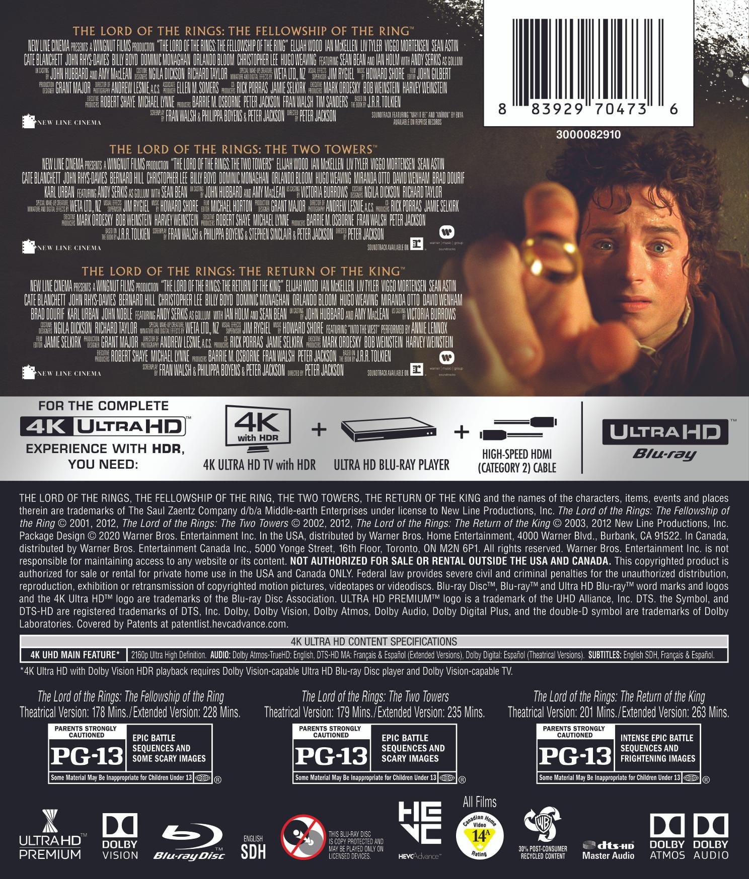 The Lord Of The Rings: The Motion Picture Trilogy (Theatrical & Extended Movies) (4K Ultra HD), Adventure, New Line Cinema