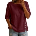 thumbnail image 2 of tarylea Summer Tops for Women 3/4 Sleeve Scoop Neck Button Hem T-Shirts Casual Loose Plain Lightweight Tops, 2 of 9