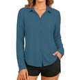 thumbnail image 2 of HappyYEE Women's Lapel Sun Shirts Casual Button down Long Sleeve Sun Protection Blouse Outdoor Breathable Comfy Rash Guard Blue M, 2 of 5