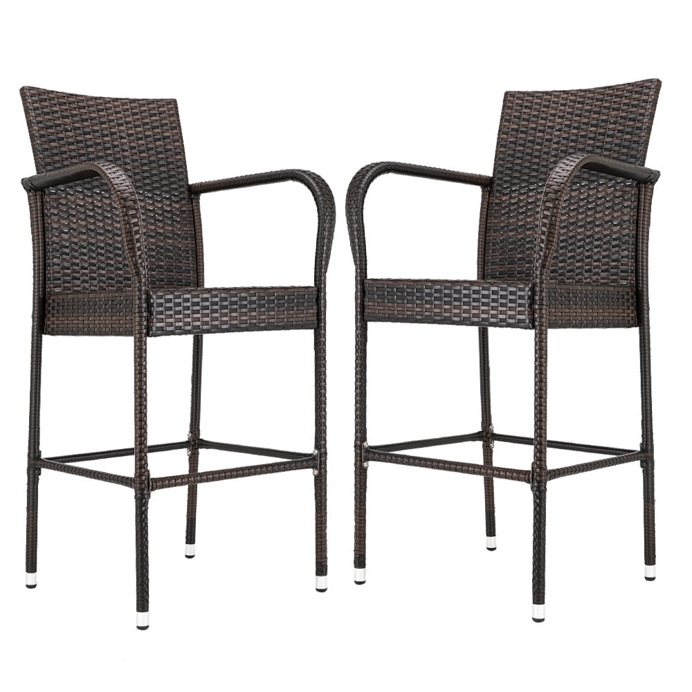 Deliny 2 Piece High Bar Chair, Rattan Bar Chair Brown