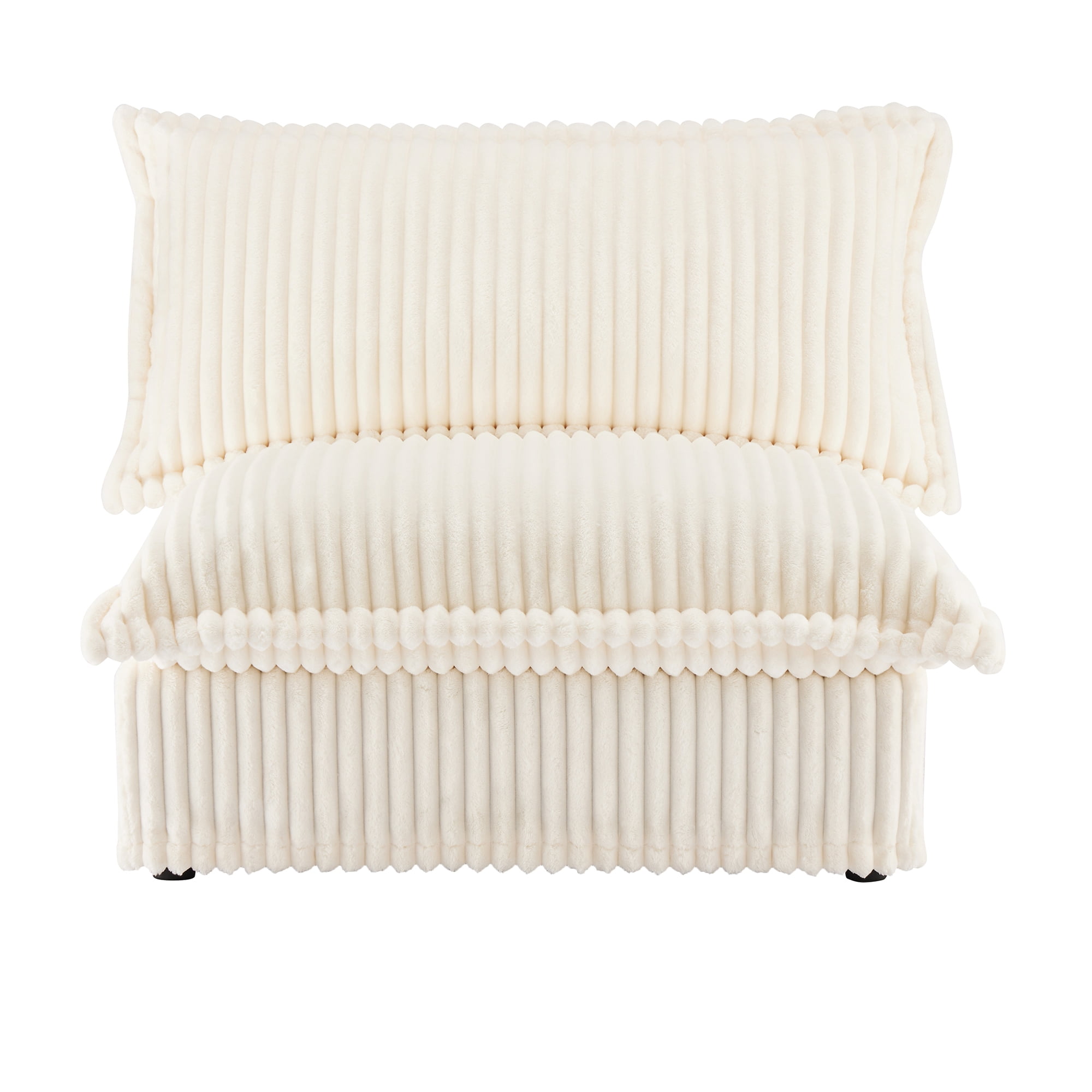 Gewnee Corduroy Fabric Cream Deep Seat Singel Armless Sofa Couch for Living Room, Reading Room, Bedroom and Working Spaces