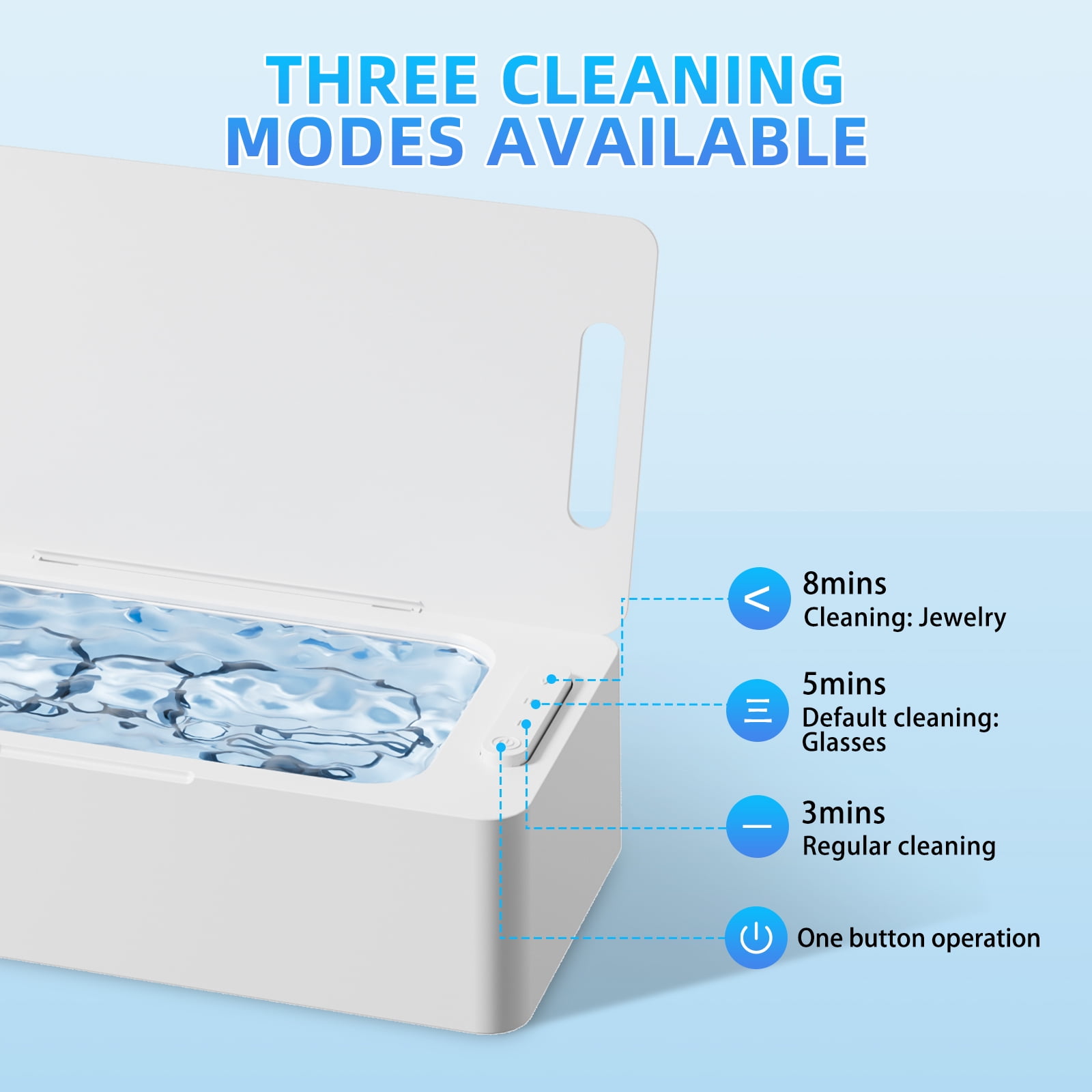 Ultrasonic Jewelry Cleaner Machine for Eyeglass, Sunglasses, Ring, Watch Strap, One-Touch Operation, 3 Timer Modes